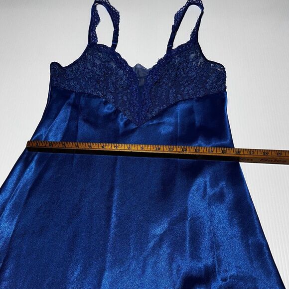 Vintage Victoria Secret Gold Label Slip Dress Long 90's Blue M Medium Satin Gown - Picture 9 of 12